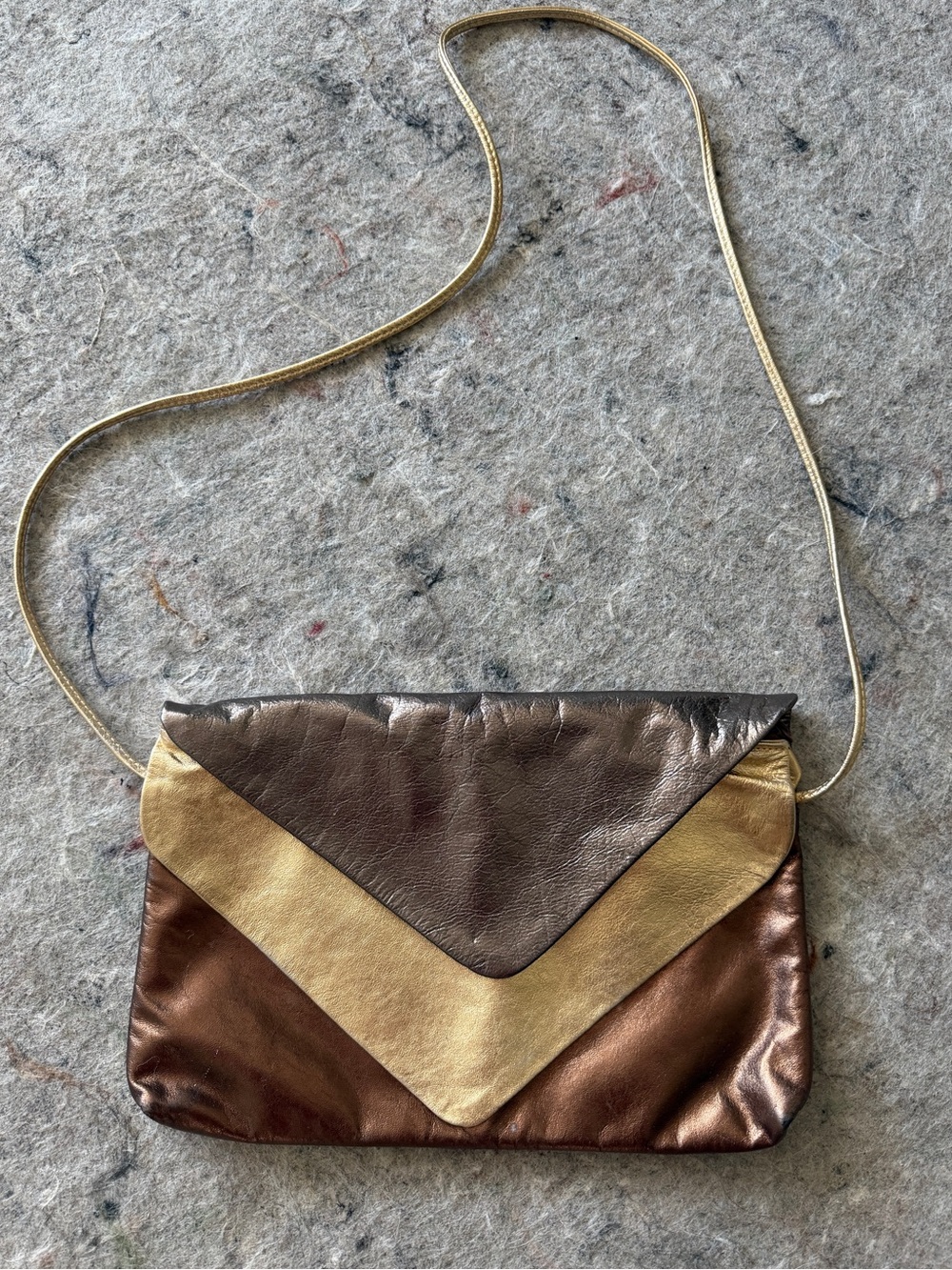 Vintage 1980s Metallic Leather Colorblock Envelope Crossbody Clutch Purse